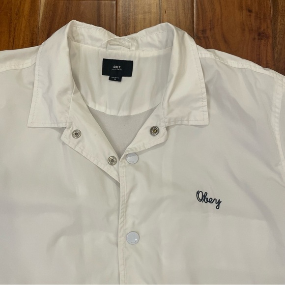Obey Worldwide Men’s White Button Up Windbreaker Jacket Size Medium. - Picture 5 of 13